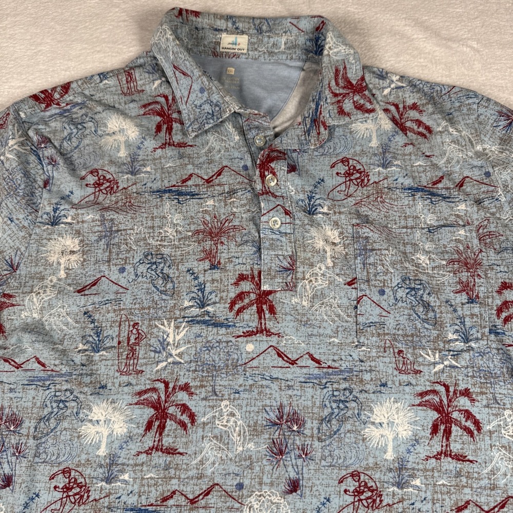 Johnnie-O Bali Hai Golf Polo Shirt Mens 2XL Blue Hangin' Out Wipeout Graphic
